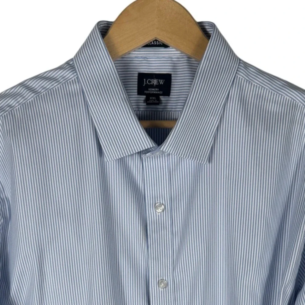 J.Crew Shirt Mens XXL Bowery Performance Blue Striped Classic Fit Spread Collar